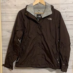 brown north face rain jacket